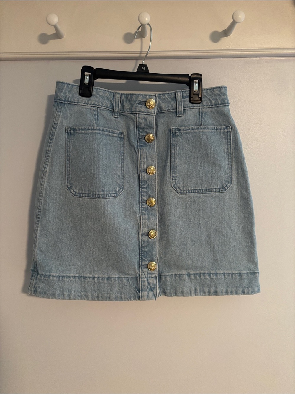 Light Wash Denim Button-Front Mini Skirt